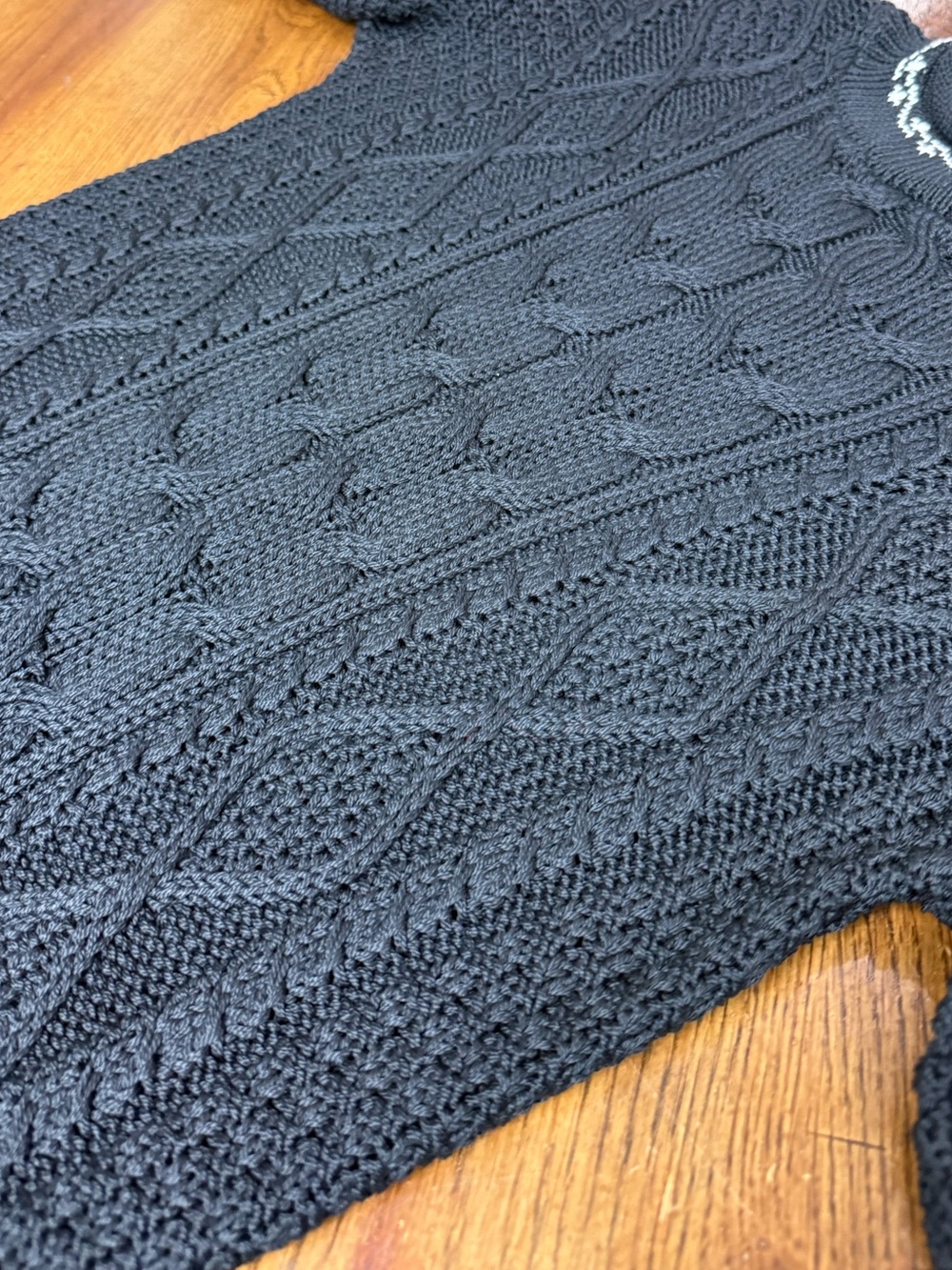 Vintage British Passages Black Cable Knit Sweater Fair Isle Trim Medium - Picture 11 of 12